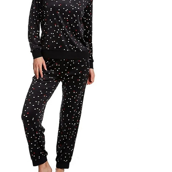 kate spade Other - Kate Spade New York Pajamas Womens Medium Black & Red Polka Dot Velour Knit